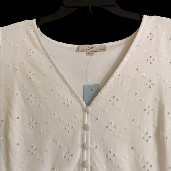 LOFT White Eyelet Cotton Puff Sleeve Tiered Lined Swing Mini Dress Sz MP NWT - Picture 5 of 13